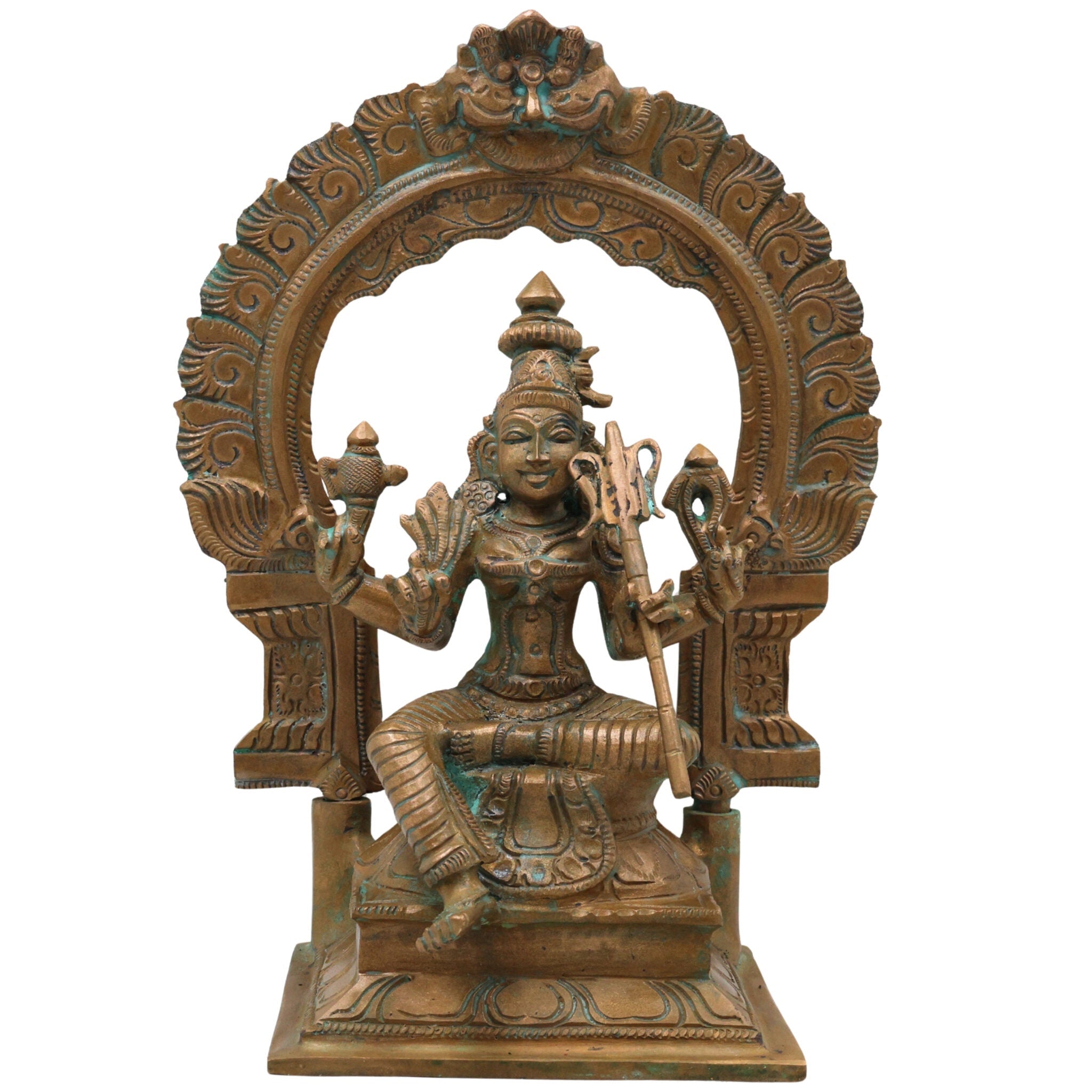 Bronze Raja Rajeshwari Idol Tripura Sundari Lalita Parameshwari Shodashi Mahatripurasundari Devi Sculpture | Traditional South Indian Goddess Statue for Home Temple Decor, Brown, 9.5 Inch, 1 Piece