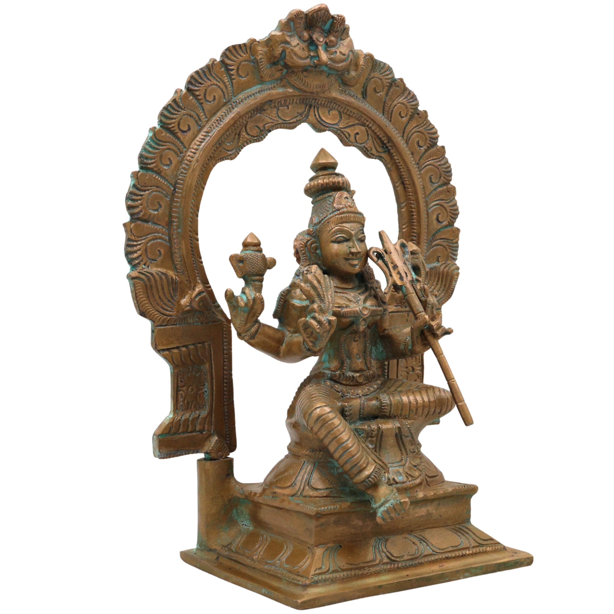 Bronze Raja Rajeshwari Idol Tripura Sundari Lalita Parameshwari Shodashi Mahatripurasundari Devi Sculpture | Traditional South Indian Goddess Statue for Home Temple Decor, Brown, 9.5 Inch, 1 Piece