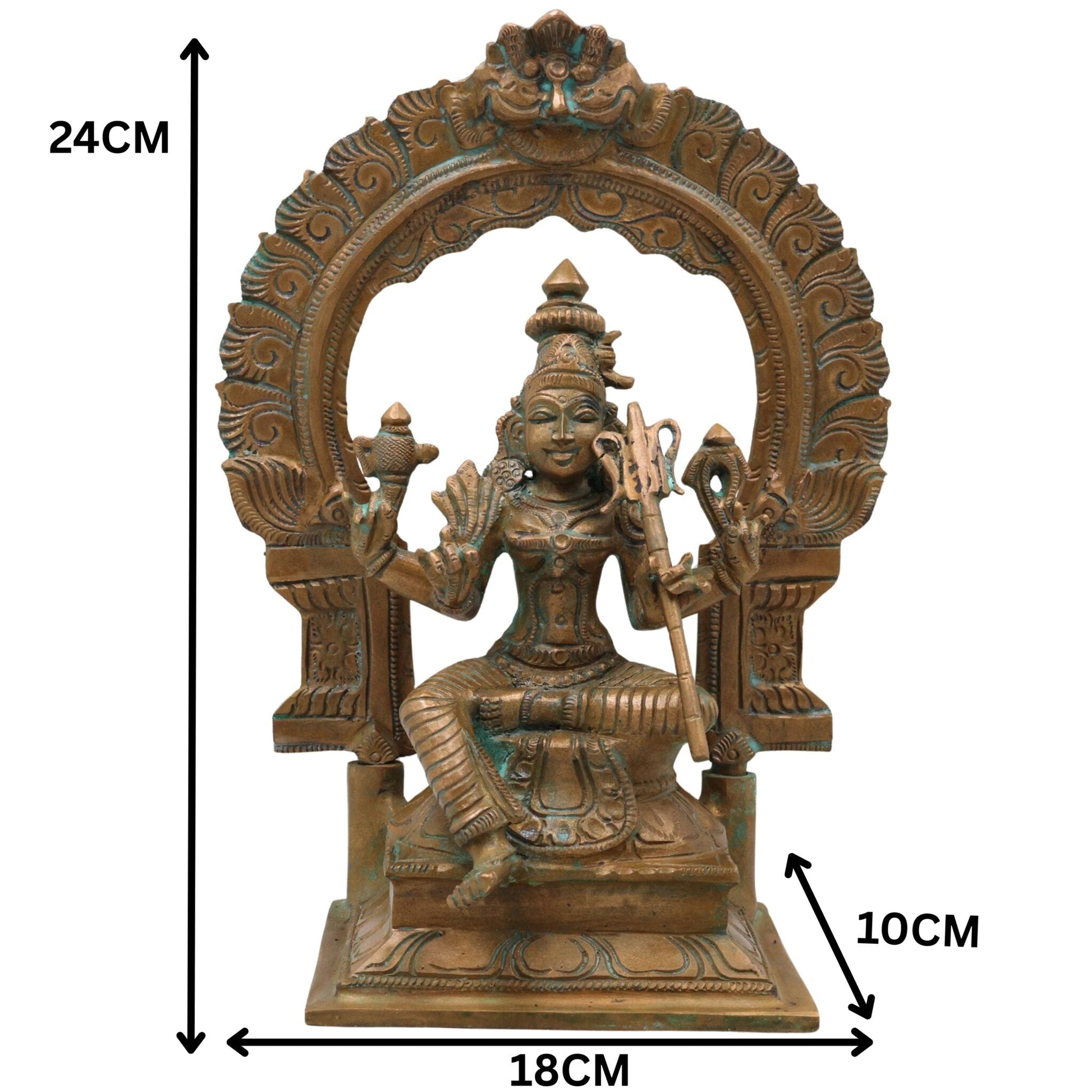 Bronze Raja Rajeshwari Idol Tripura Sundari Lalita Parameshwari Shodashi Mahatripurasundari Devi Sculpture | Traditional South Indian Goddess Statue for Home Temple Decor, Brown, 9.5 Inch, 1 Piece
