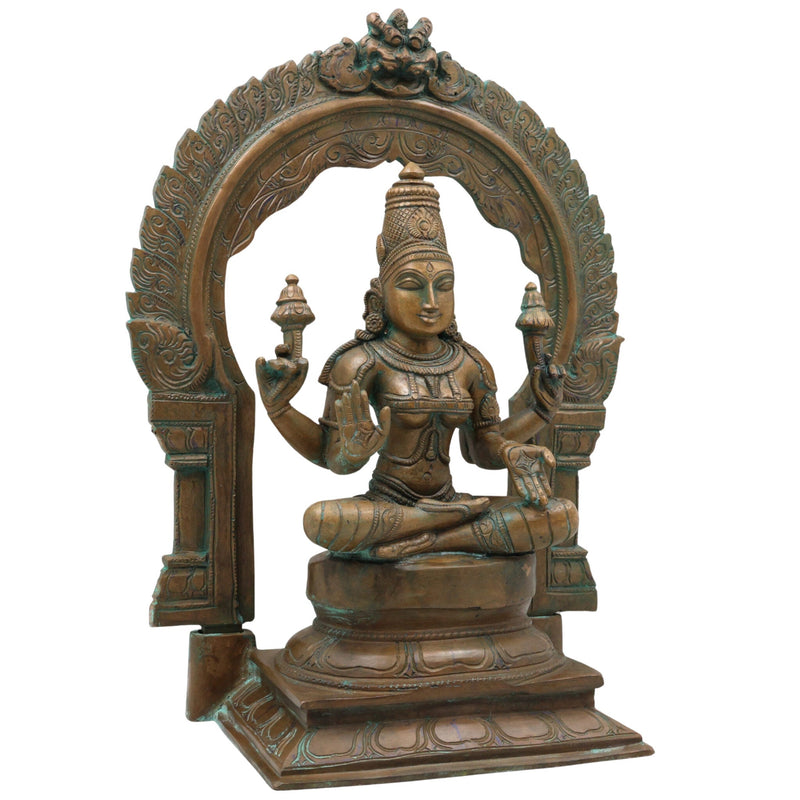 Bronze Mahalakshmi Shri Lakshmi Devi Idol | Panchaloha Panchadhatu South India Art Sculpture | Gajalakshmi Varalakshmi Kamala Padma Narayani Thirumagal Lakshmi Statue for Home Temple Decor, Brown, 12 Inch, 1 Piece