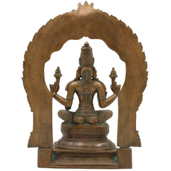 Bronze Mahalakshmi Shri Lakshmi Devi Idol | Panchaloha Panchadhatu South India Art Sculpture | Gajalakshmi Varalakshmi Kamala Padma Narayani Thirumagal Lakshmi Statue for Home Temple Decor, Brown, 12 Inch, 1 Piece