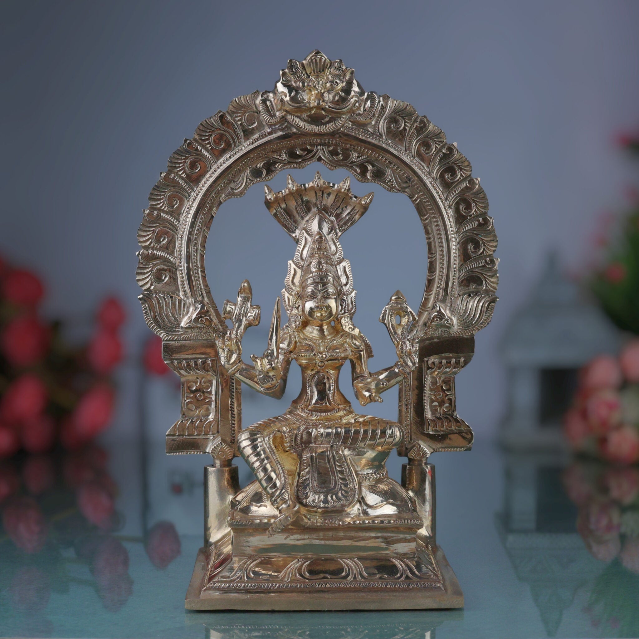 Bronze Mariamman Idol, Maari Amman | Samayapuram Mariamman | Yellamma Renuka Devi | Traditional South Indian Shakti Panchaloha Inspired Goddess Sculpture, Gold, 10 Inch, 1 Piece
