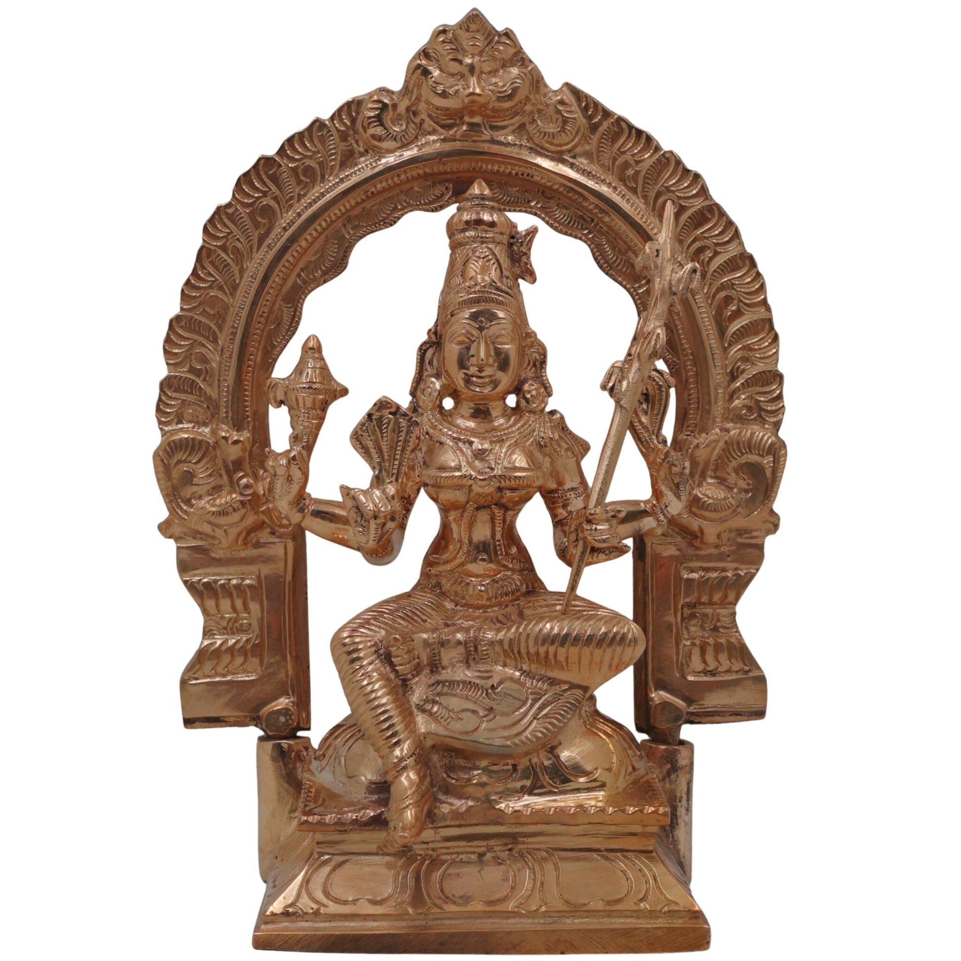 Bronze Raja Rajeshwari Idol Tripura Sundari Lalita Parameshwari Rajarajeshwari Devi Murti | Shodashi Sri Vidya Mahatripurasundari Goddess Sculpture | Handcrafted Panchaloha Style Statue, Gold, 8.5 Inch, 1 Piece