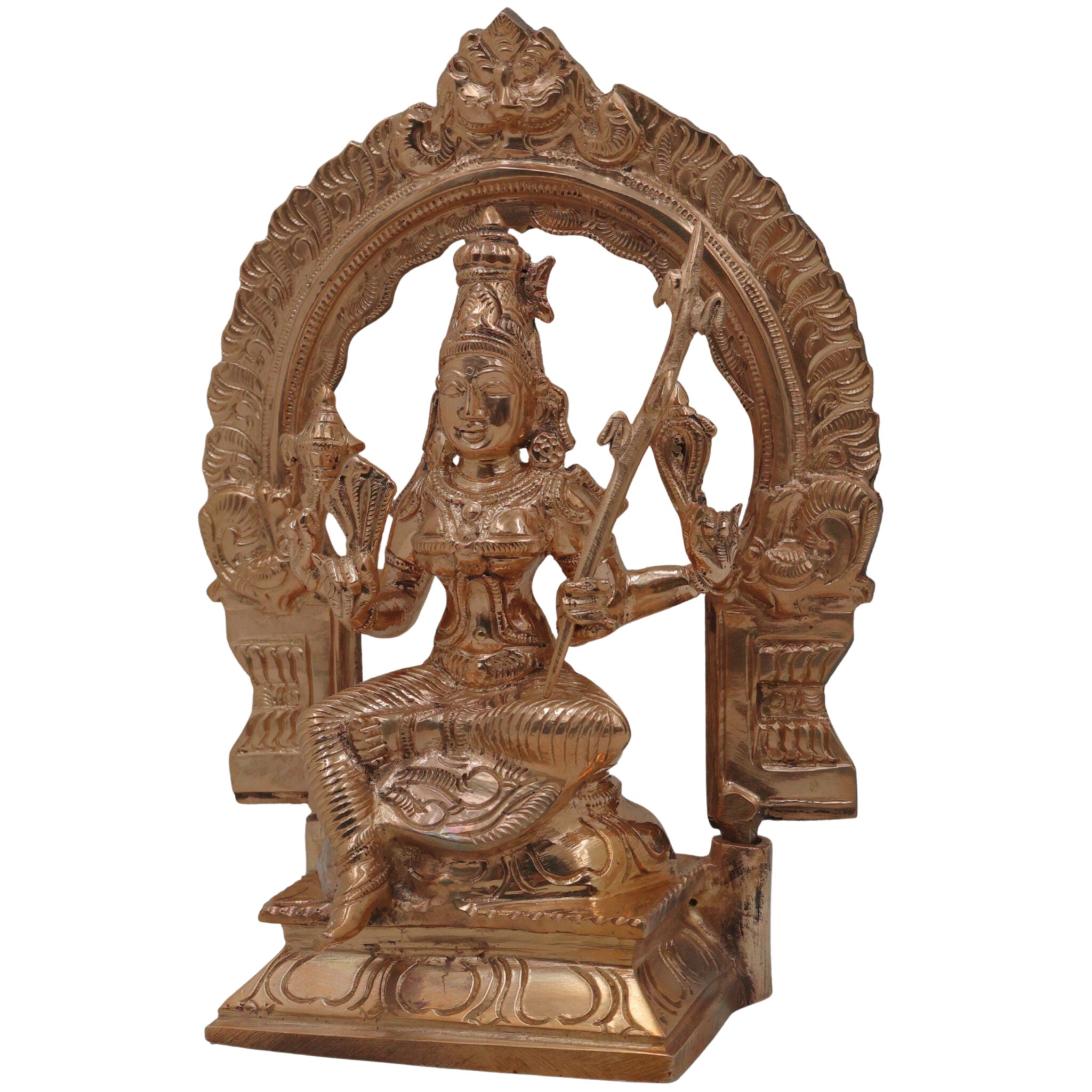 Bronze Raja Rajeshwari Idol Tripura Sundari Lalita Parameshwari Rajarajeshwari Devi Murti | Shodashi Sri Vidya Mahatripurasundari Goddess Sculpture | Handcrafted Panchaloha Style Statue, Gold, 8.5 Inch, 1 Piece