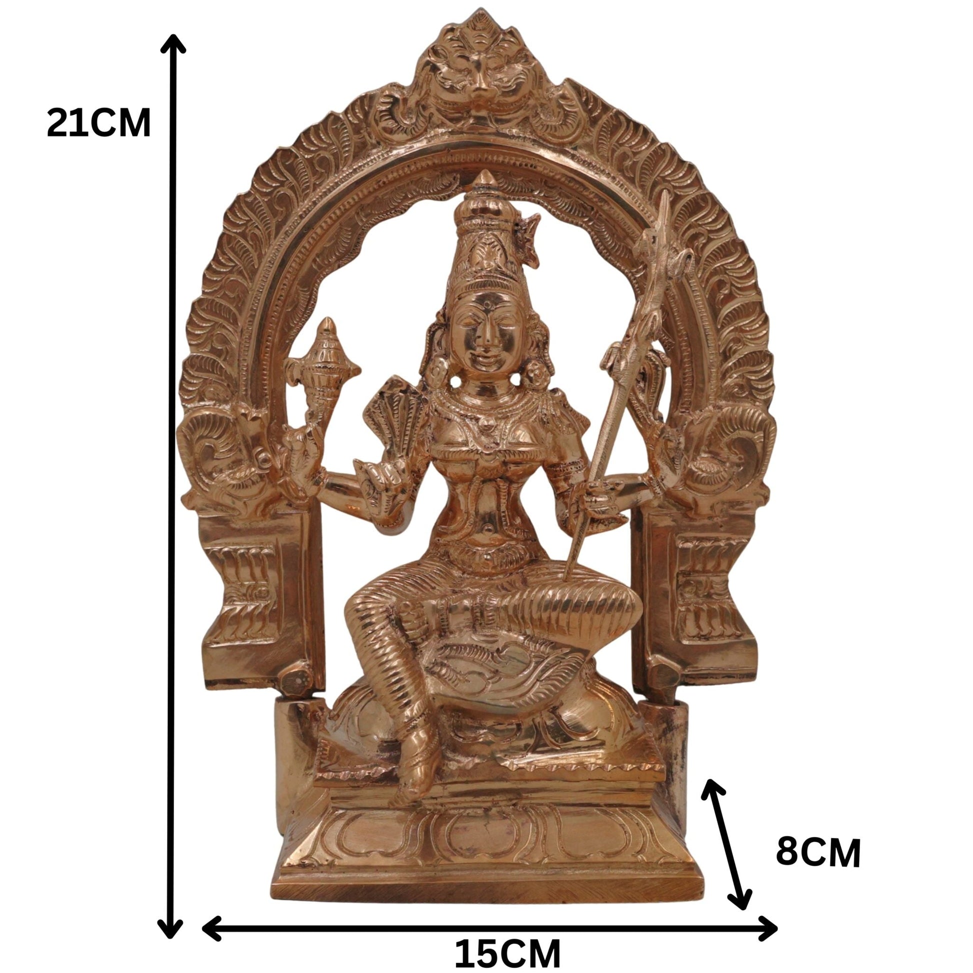 Bronze Raja Rajeshwari Idol Tripura Sundari Lalita Parameshwari Rajarajeshwari Devi Murti | Shodashi Sri Vidya Mahatripurasundari Goddess Sculpture | Handcrafted Panchaloha Style Statue, Gold, 8.5 Inch, 1 Piece