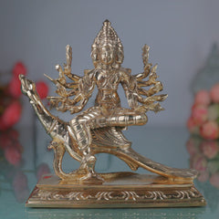 Bronze Arumuga Murugan Idol, Shanmukha Skanda Subramanya Kumaraswamy Vel Murugan Panchaloha Inspired Traditional South Indian Sculpture for Home Temple Decor, Gold, 6 Inch, 1 Piece