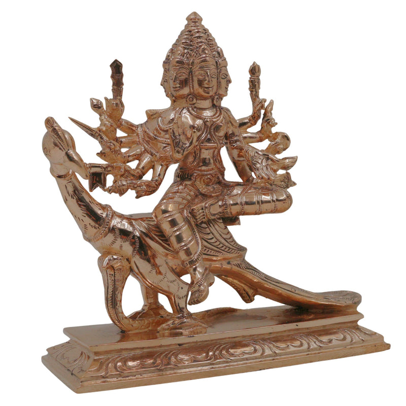Bronze Arumuga Murugan Idol, Shanmukha Skanda Subramanya Kumaraswamy Vel Murugan Panchaloha Inspired Traditional South Indian Sculpture for Home Temple Decor, Gold, 6 Inch, 1 Piece