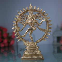 Bronze Nataraja Natarajar Nataraj Thandava Murti Cosmic Dancer Shiva Idol | Panchaloha Chola Art Natesa Rudra Nataraja Sculpture for Home Temple Decor, Gold, 9 Inch, 1 Piece