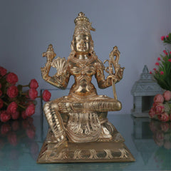 Bronze Raja Rajeshwari Idol | Sri Rajarajeshwari Tripura Sundari Lalita Parameshwari Shakti Devi Murti | Handcrafted Chola Art Panchaloha Style Sculpture for Pooja & Home Decor, Gold, 11 Inch, 1 Piece