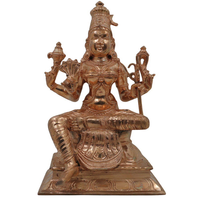 Bronze Raja Rajeshwari Idol | Sri Rajarajeshwari Tripura Sundari Lalita Parameshwari Shakti Devi Murti | Handcrafted Chola Art Panchaloha Style Sculpture for Pooja & Home Decor, Gold, 11 Inch, 1 Piece