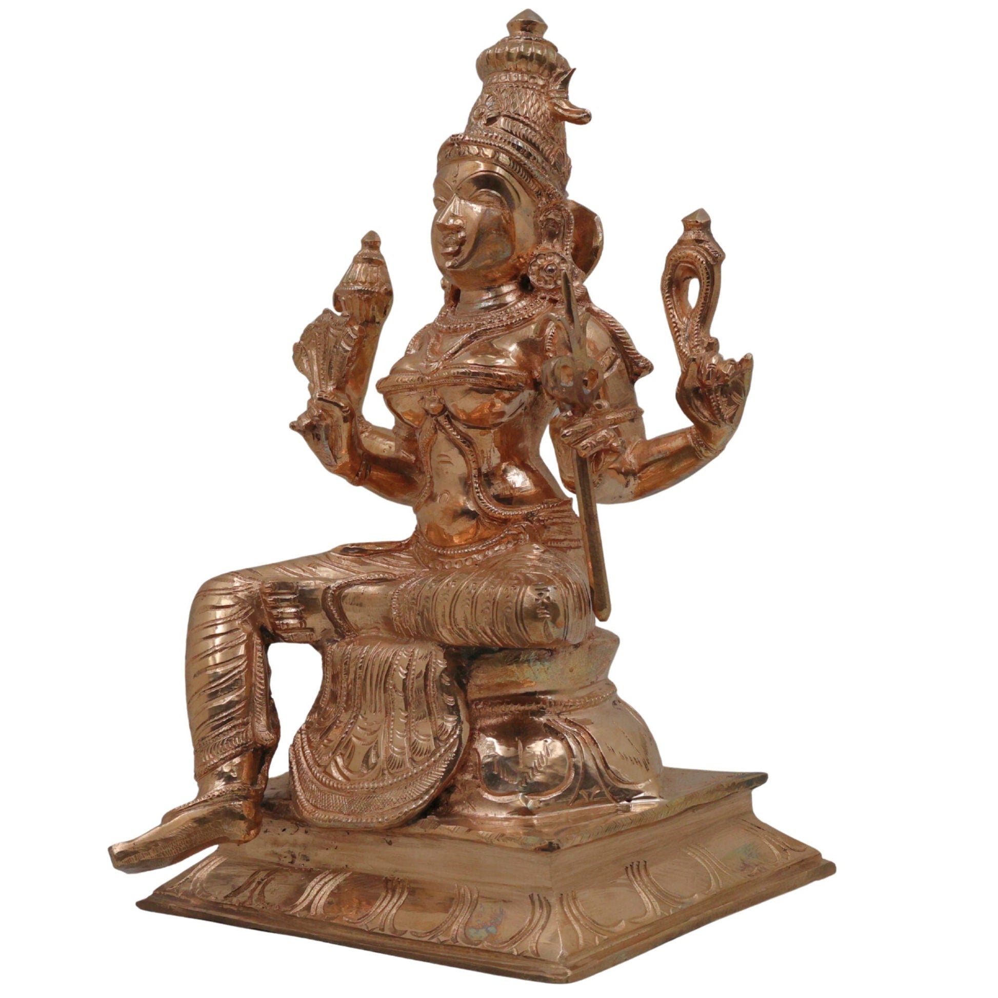Bronze Raja Rajeshwari Idol | Sri Rajarajeshwari Tripura Sundari Lalita Parameshwari Shakti Devi Murti | Handcrafted Chola Art Panchaloha Style Sculpture for Pooja & Home Decor, Gold, 11 Inch, 1 Piece