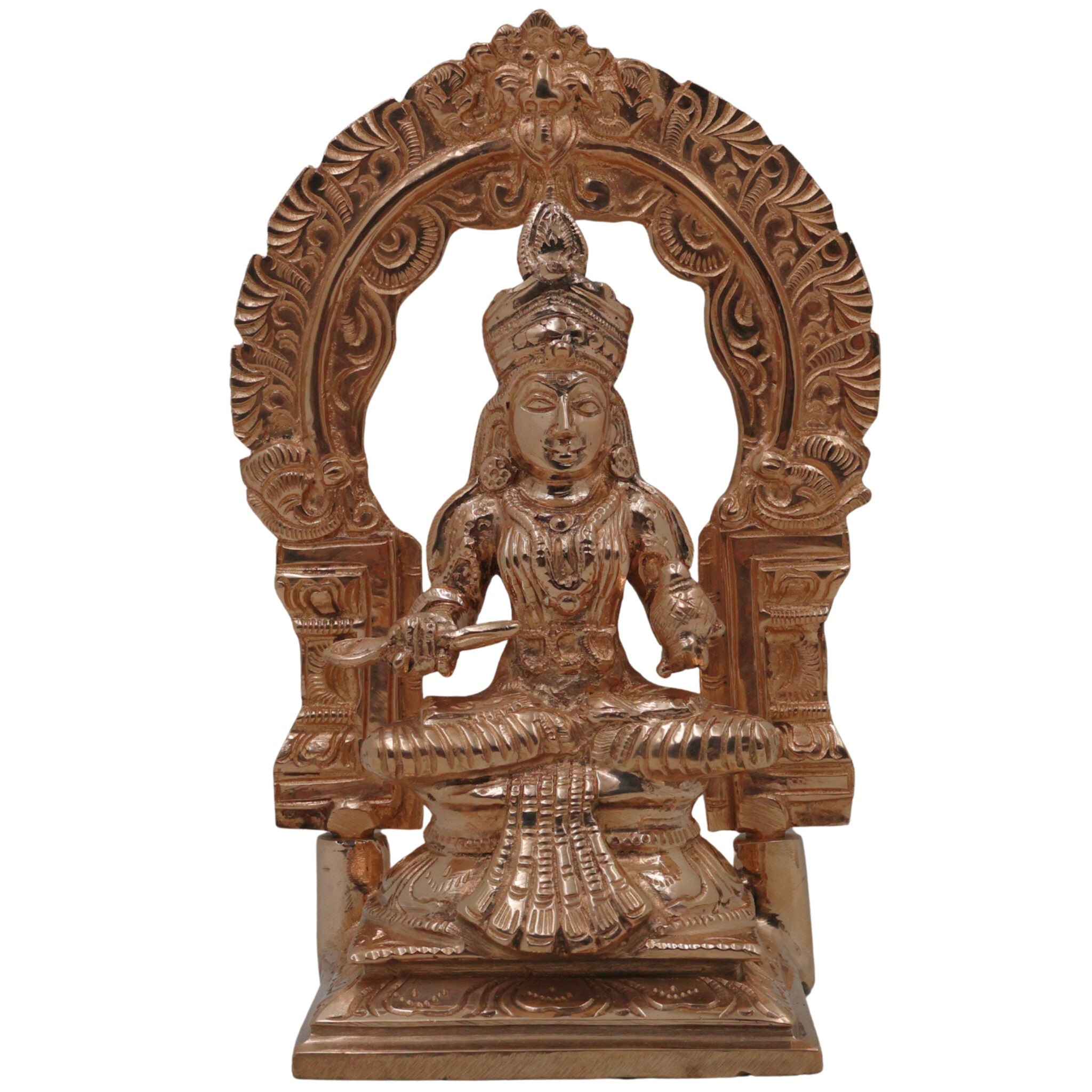 Bronze Annapurneshwari Annapurna Devi Idol | Traditional Panchaloha South Indian Parvati Sculpture for Home Temple Decor, Gold, 7 Inch, 1 Piece