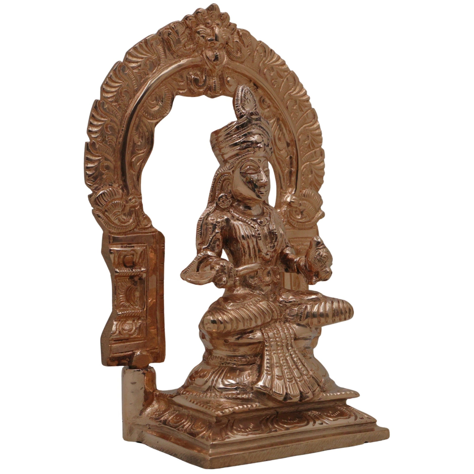 Bronze Annapurneshwari Annapurna Devi Idol | Traditional Panchaloha South Indian Parvati Sculpture for Home Temple Decor, Gold, 7 Inch, 1 Piece