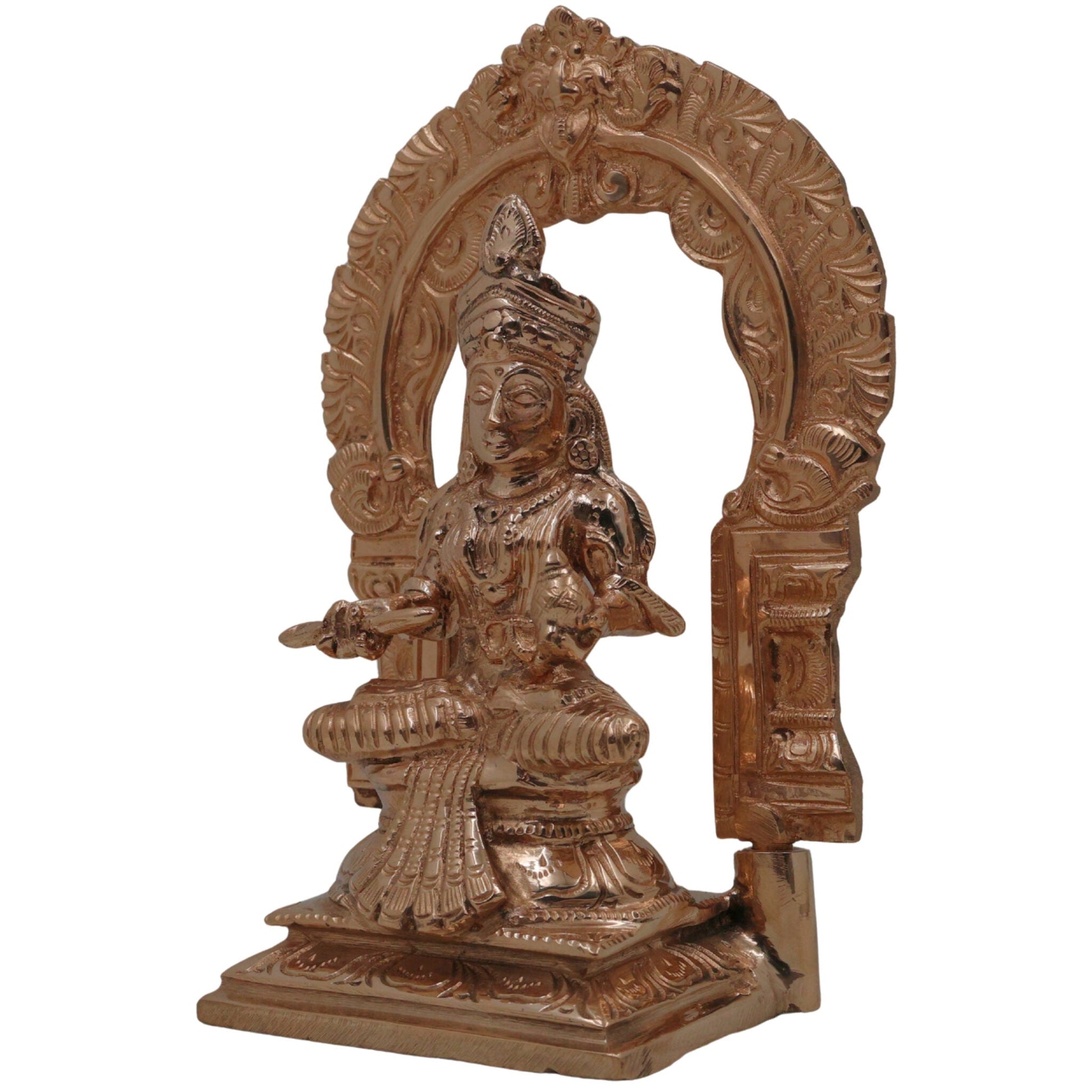 Bronze Annapurneshwari Annapurna Devi Idol | Traditional Panchaloha South Indian Parvati Sculpture for Home Temple Decor, Gold, 7 Inch, 1 Piece