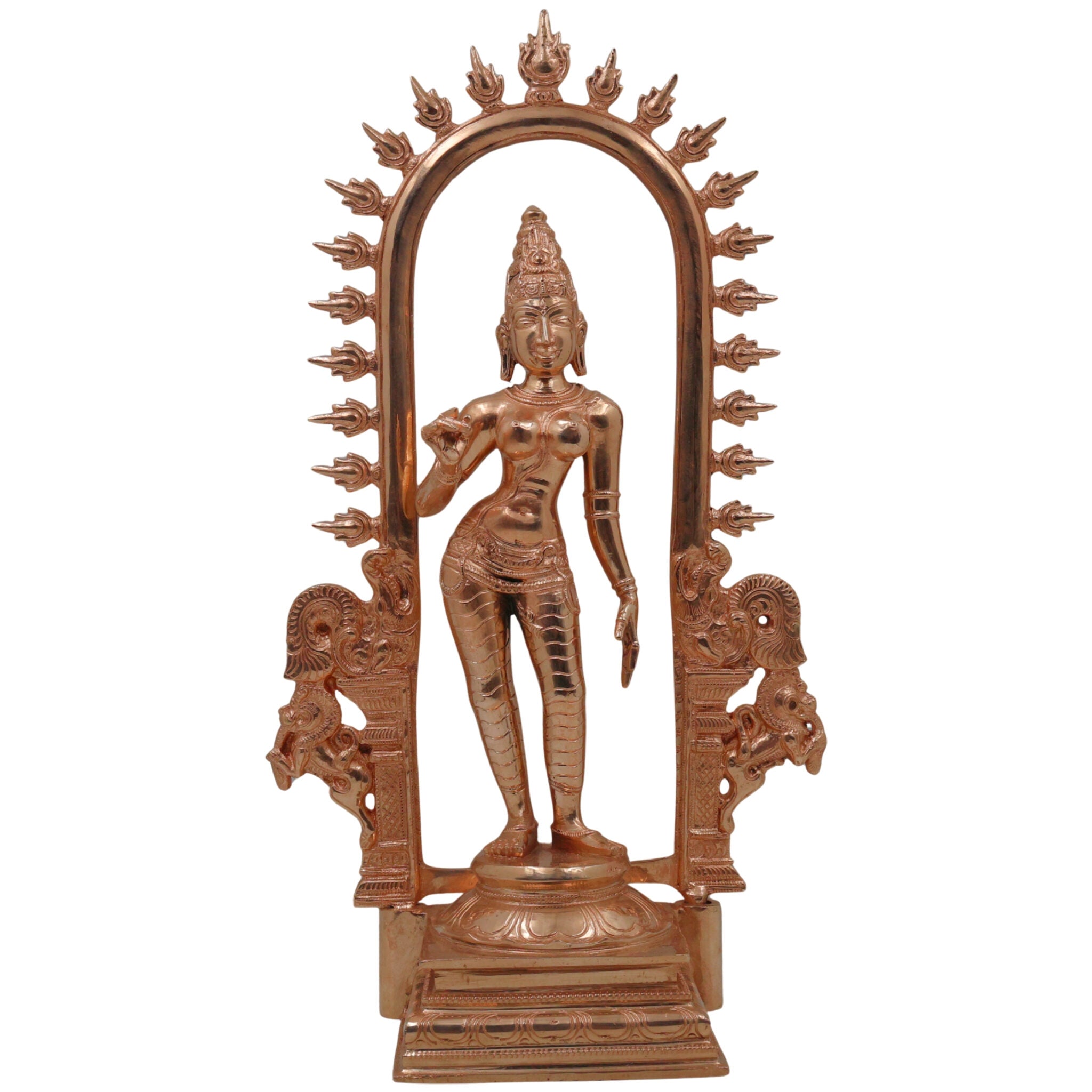 Bronze Parvati Gauri Uma Mahagauri Shakti Girija Ambika Devi Idol | Handcrafted Panchaloha Kanchu Chembu Chola Art Murti for Home Temple Decor, Gold, 15.5 Inch, 1 Piece