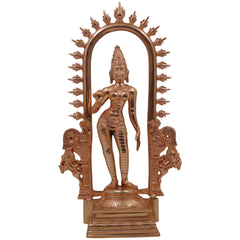 Bronze Parvati Gauri Uma Mahagauri Shakti Girija Ambika Devi Idol | Handcrafted Panchaloha Kanchu Chembu Chola Art Murti for Home Temple Decor, Gold, 15.5 Inch, 1 Piece