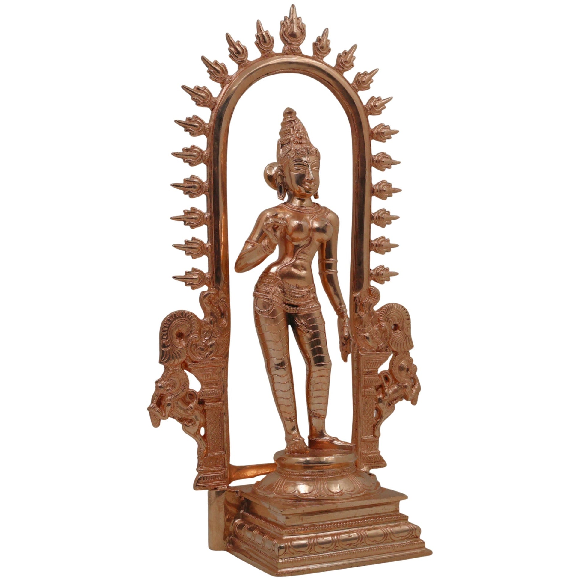 Bronze Parvati Gauri Uma Mahagauri Shakti Girija Ambika Devi Idol | Handcrafted Panchaloha Kanchu Chembu Chola Art Murti for Home Temple Decor, Gold, 15.5 Inch, 1 Piece