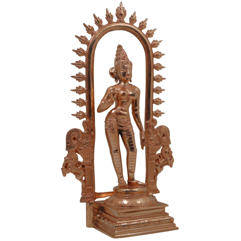 Bronze Parvati Gauri Uma Mahagauri Shakti Girija Ambika Devi Idol | Handcrafted Panchaloha Kanchu Chembu Chola Art Murti for Home Temple Decor, Gold, 15.5 Inch, 1 Piece