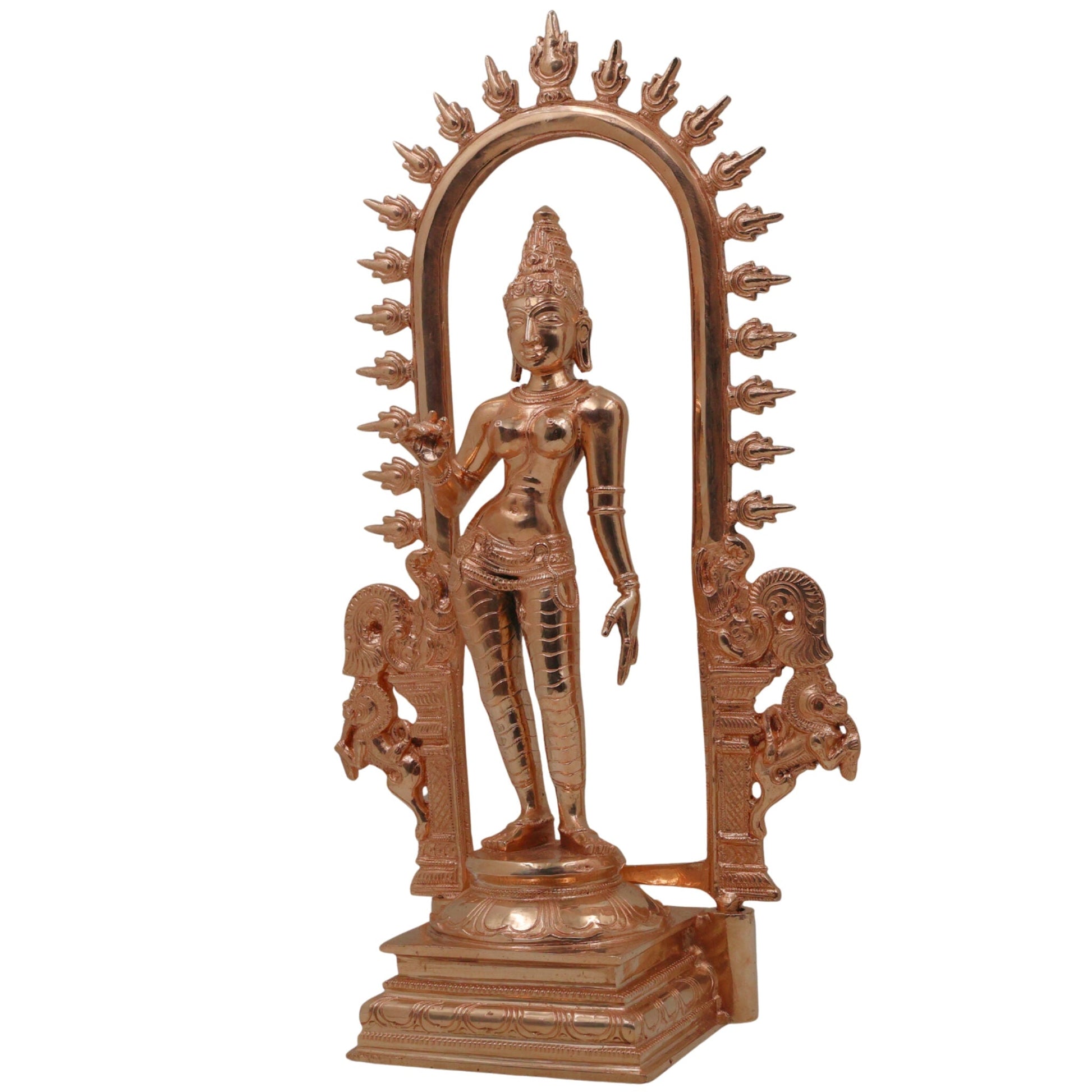 Bronze Parvati Gauri Uma Mahagauri Shakti Girija Ambika Devi Idol | Handcrafted Panchaloha Kanchu Chembu Chola Art Murti for Home Temple Decor, Gold, 15.5 Inch, 1 Piece