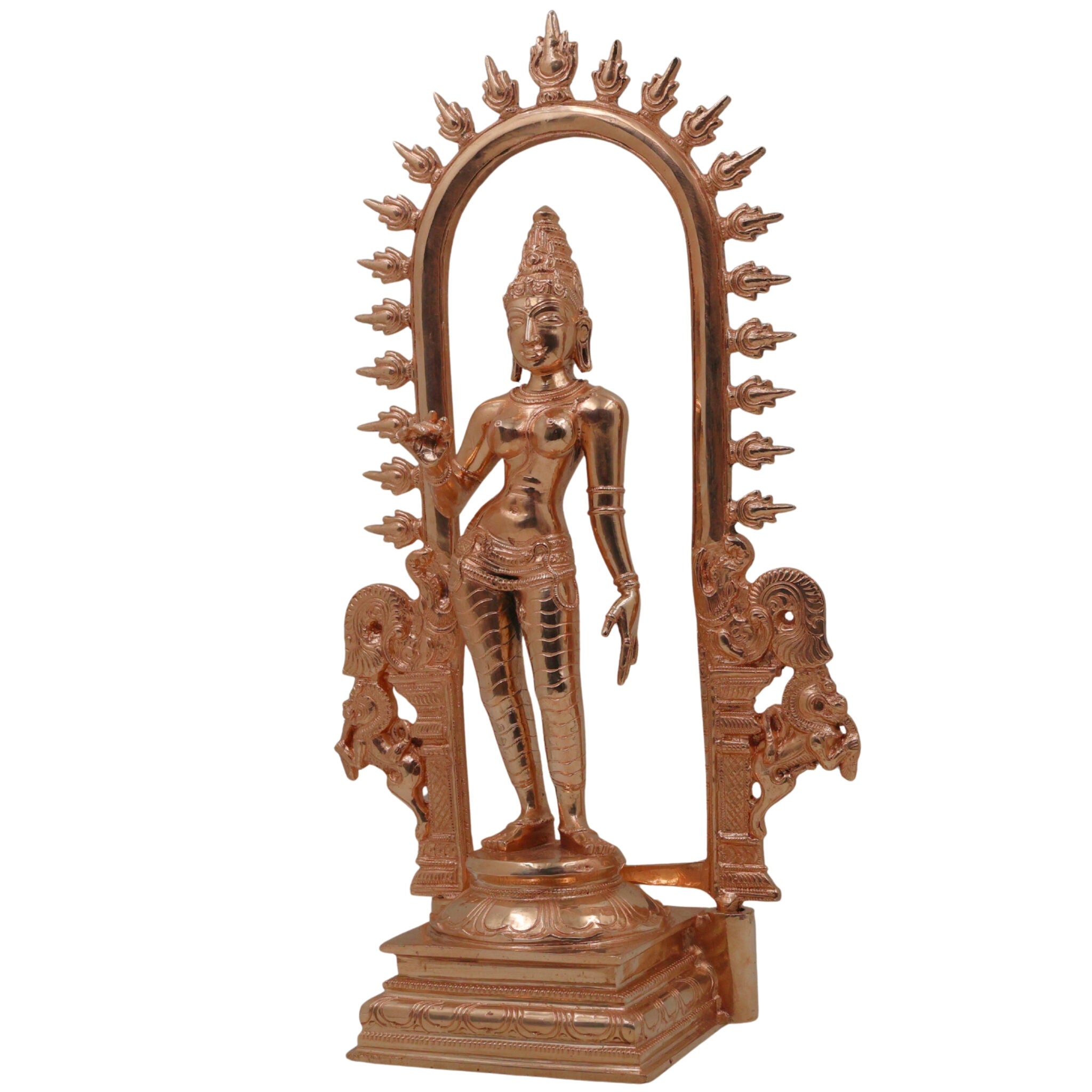Bronze Parvati Gauri Uma Mahagauri Shakti Girija Ambika Devi Idol | Handcrafted Panchaloha Kanchu Chembu Chola Art Murti for Home Temple Decor, Gold, 15.5 Inch, 1 Piece