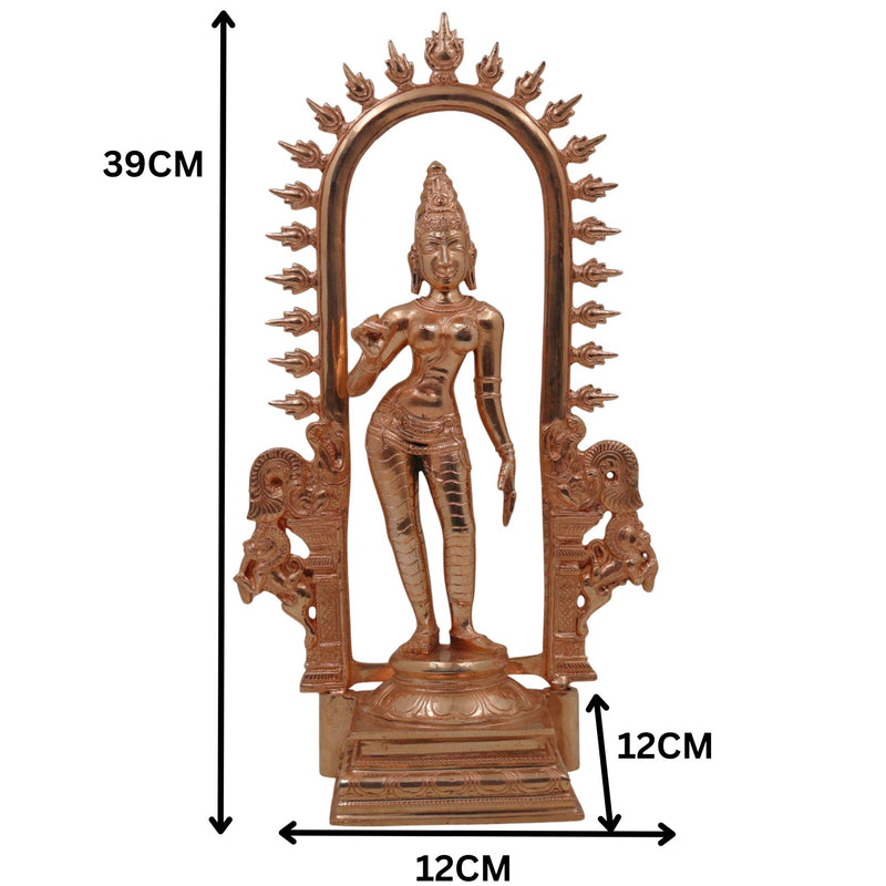 Bronze Parvati Gauri Uma Mahagauri Shakti Girija Ambika Devi Idol | Handcrafted Panchaloha Kanchu Chembu Chola Art Murti for Home Temple Decor, Gold, 15.5 Inch, 1 Piece