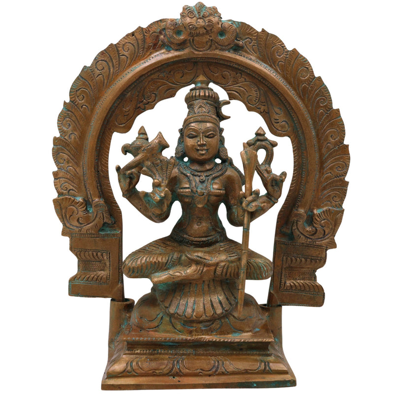 Bronze Kamakshi Devi Idol | Kanchi Kamakshi Amman Tripura Sundari Parameshwari Statue | Traditional South Indian Handmade Kamakshi Murti for Home Temple Decor, Brown, 5.5 Inch, 1 Piece