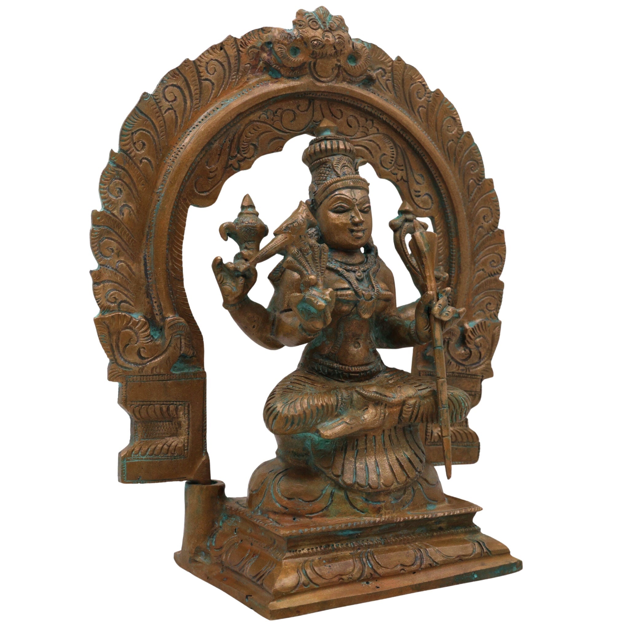Bronze Kamakshi Devi Idol | Kanchi Kamakshi Amman Tripura Sundari Parameshwari Statue | Traditional South Indian Handmade Kamakshi Murti for Home Temple Decor, Brown, 5.5 Inch, 1 Piece