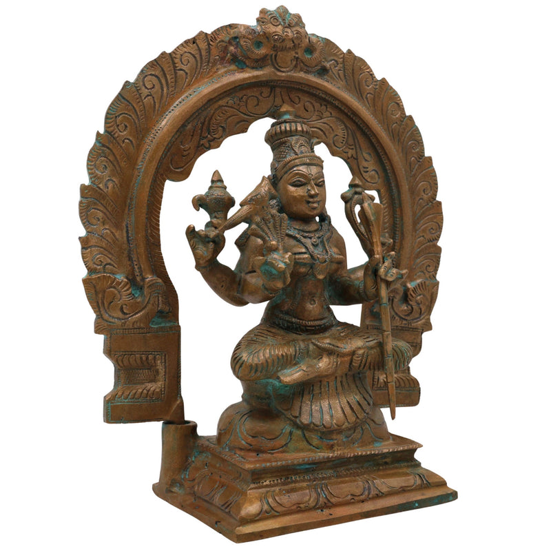 Bronze Kamakshi Devi Idol | Kanchi Kamakshi Amman Tripura Sundari Parameshwari Statue | Traditional South Indian Handmade Kamakshi Murti for Home Temple Decor, Brown, 5.5 Inch, 1 Piece