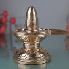 Bronze Shivalingam Shivling | Panchaloha Lingam Mahalingam Jyotirlinga Idol | Traditional Handcrafted Shiva Pindi Banalinga Sculpture for Pooja Room and Temple Decor, Gold, 5.5 Inch, 1 Piece