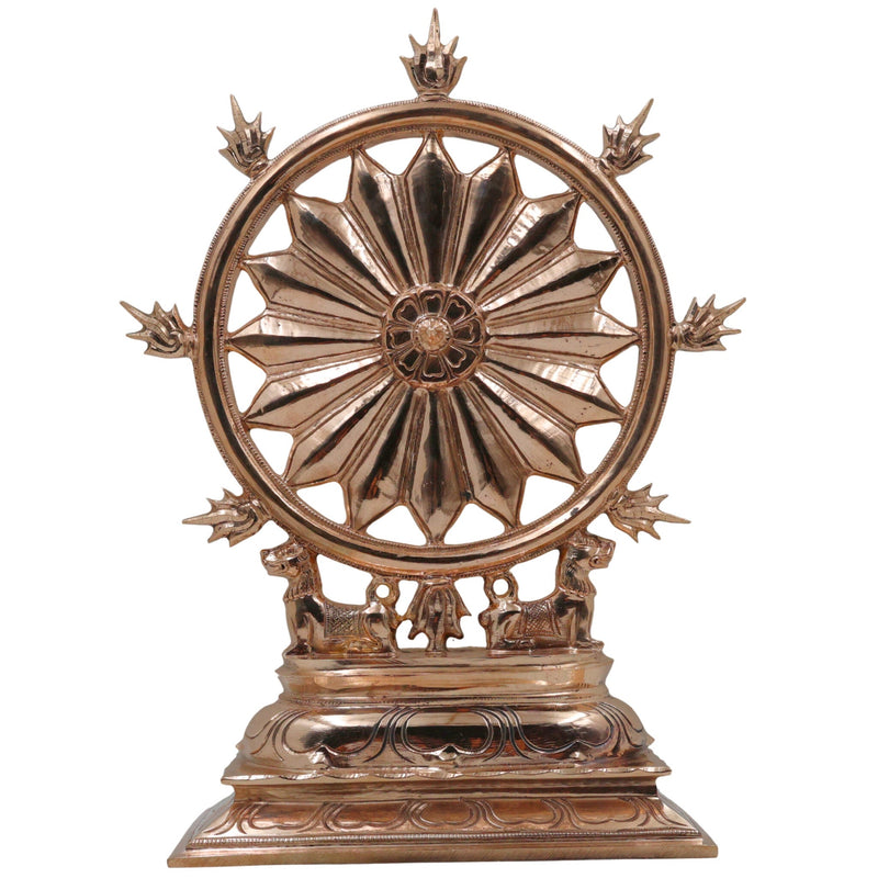 Bronze Sudarshan Chakra Sculpture, Traditional Sudarshana Dharmachakra Kalachakra Shakti Chakra Mandala Yantra Decor, Panchaloha Inspired Temple Art Showpiece, Gold, 12 Inch, 1 Piece
