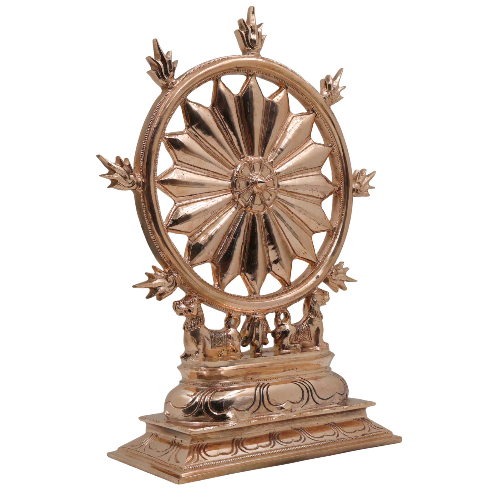 Bronze Sudarshan Chakra Sculpture, Traditional Sudarshana Dharmachakra Kalachakra Shakti Chakra Mandala Yantra Decor, Panchaloha Inspired Temple Art Showpiece, Gold, 12 Inch, 1 Piece
