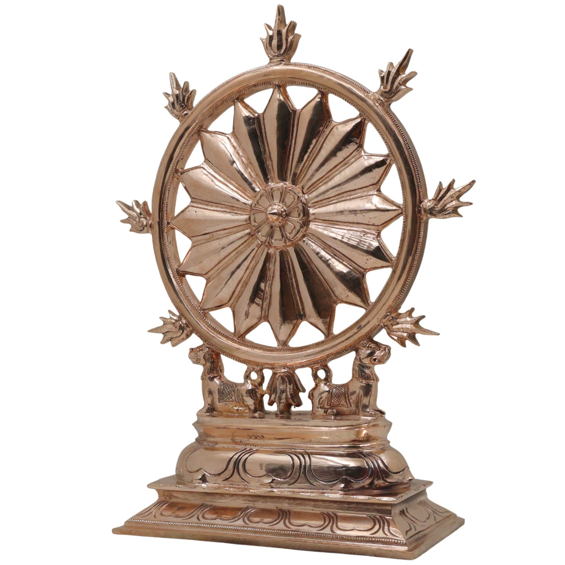 Bronze Sudarshan Chakra Sculpture, Traditional Sudarshana Dharmachakra Kalachakra Shakti Chakra Mandala Yantra Decor, Panchaloha Inspired Temple Art Showpiece, Gold, 12 Inch, 1 Piece