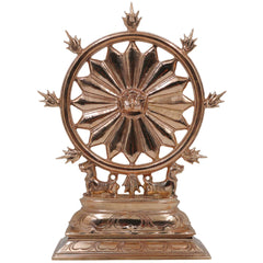 Bronze Sudarshan Chakra Sculpture, Traditional Sudarshana Dharmachakra Kalachakra Shakti Chakra Mandala Yantra Decor, Panchaloha Inspired Temple Art Showpiece, Gold, 12 Inch, 1 Piece