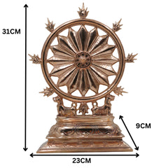 Bronze Sudarshan Chakra Sculpture, Traditional Sudarshana Dharmachakra Kalachakra Shakti Chakra Mandala Yantra Decor, Panchaloha Inspired Temple Art Showpiece, Gold, 12 Inch, 1 Piece