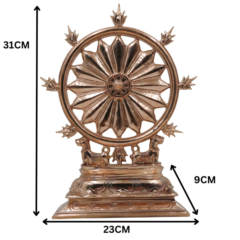 Bronze Sudarshan Chakra Sculpture, Traditional Sudarshana Dharmachakra Kalachakra Shakti Chakra Mandala Yantra Decor, Panchaloha Inspired Temple Art Showpiece, Gold, 12 Inch, 1 Piece
