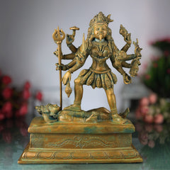 Bronze Maha Kali Idol Mahakali Kalika Dakshina Kali Shyama Kali Chamunda Bhadrakali Amman Kotravai Statue | Handcrafted Panchaloha Shakti Devi Sculpture for Home Temple Decor, Brown, 12.5 Inch, 1 Piece