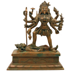 Bronze Maha Kali Idol Mahakali Kalika Dakshina Kali Shyama Kali Chamunda Bhadrakali Amman Kotravai Statue | Handcrafted Panchaloha Shakti Devi Sculpture for Home Temple Decor, Brown, 12.5 Inch, 1 Piece