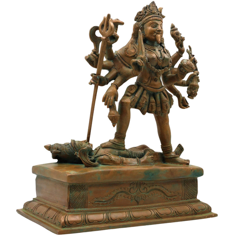 Bronze Maha Kali Idol Mahakali Kalika Dakshina Kali Shyama Kali Chamunda Bhadrakali Amman Kotravai Statue | Handcrafted Panchaloha Shakti Devi Sculpture for Home Temple Decor, Brown, 12.5 Inch, 1 Piece