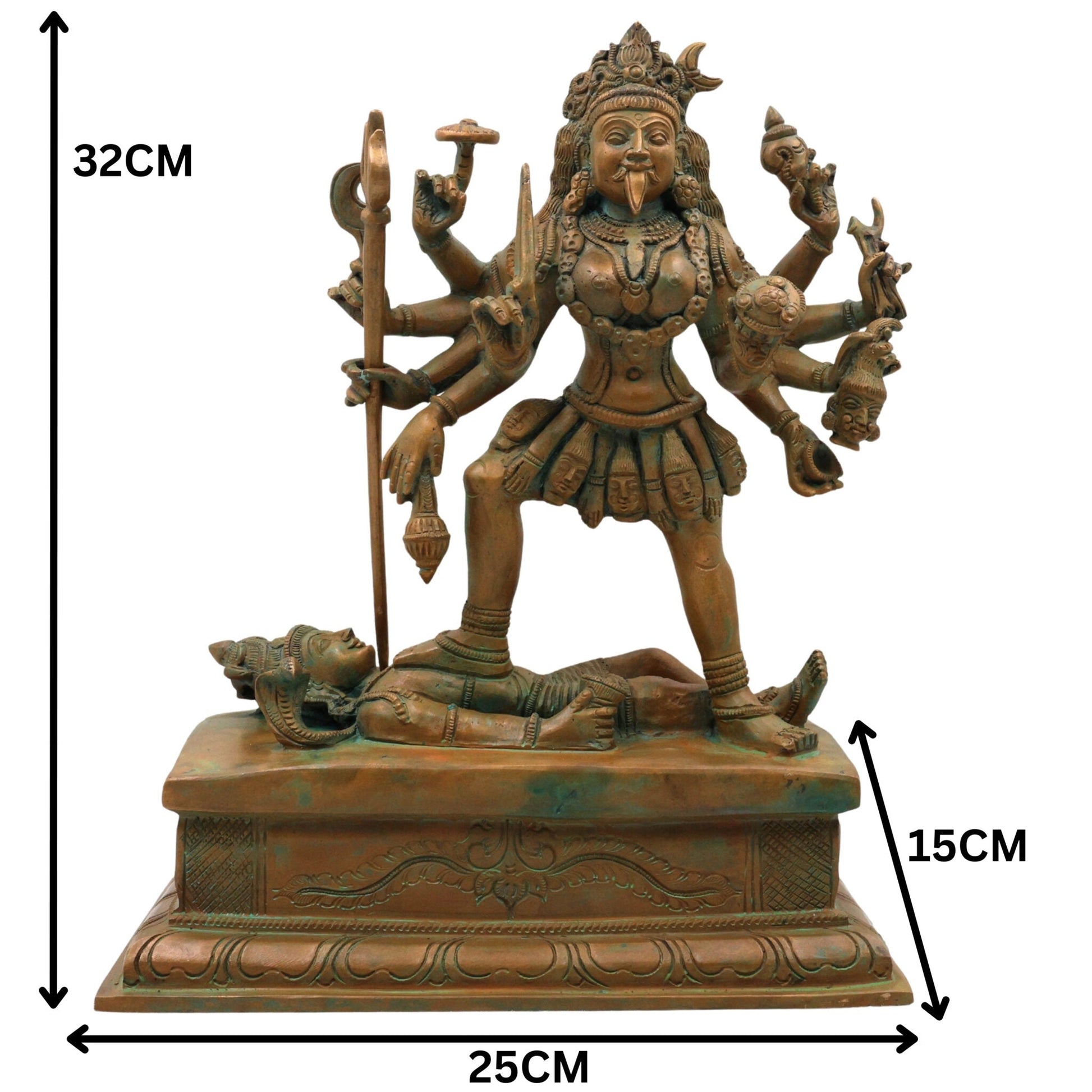Bronze Maha Kali Idol Mahakali Kalika Dakshina Kali Shyama Kali Chamunda Bhadrakali Amman Kotravai Statue | Handcrafted Panchaloha Shakti Devi Sculpture for Home Temple Decor, Brown, 12.5 Inch, 1 Piece