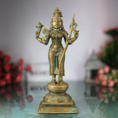 Bronze Raja Rajeshwari Idol Tripura Sundari Lalita Parameshwari Shodashi Sri Vidya Rajarajeshwari Devi Murti | Handcrafted Chola Art Shakti Sculpture for Home Temple Decor, Brown, 12.5 Inch, 1 Piece