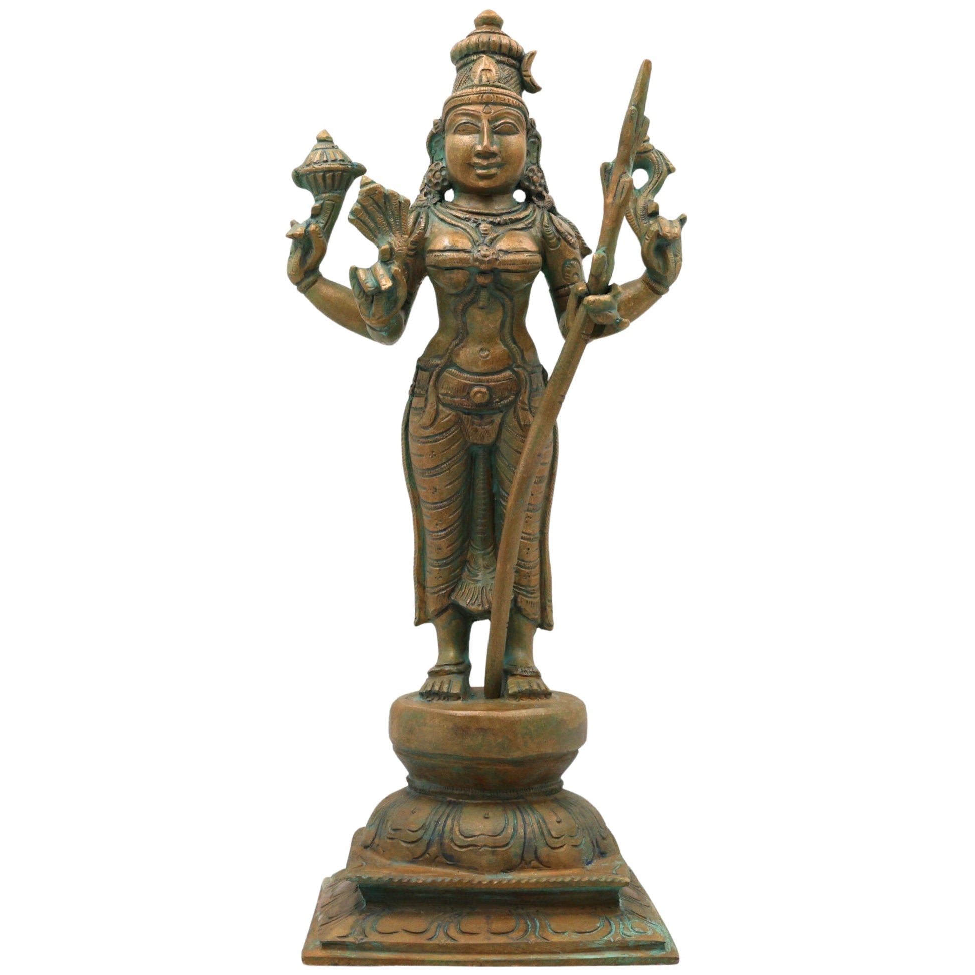 Bronze Raja Rajeshwari Idol Tripura Sundari Lalita Parameshwari Shodashi Sri Vidya Rajarajeshwari Devi Murti | Handcrafted Chola Art Shakti Sculpture for Home Temple Decor, Brown, 12.5 Inch, 1 Piece