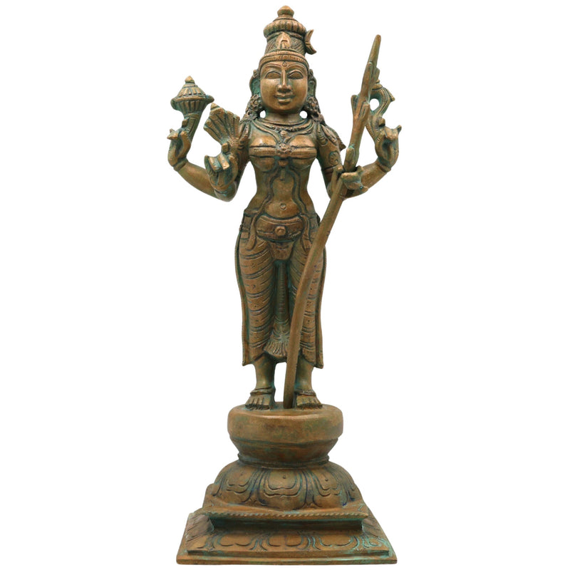 Bronze Raja Rajeshwari Idol Tripura Sundari Lalita Parameshwari Shodashi Sri Vidya Rajarajeshwari Devi Murti | Handcrafted Chola Art Shakti Sculpture for Home Temple Decor, Brown, 12.5 Inch, 1 Piece