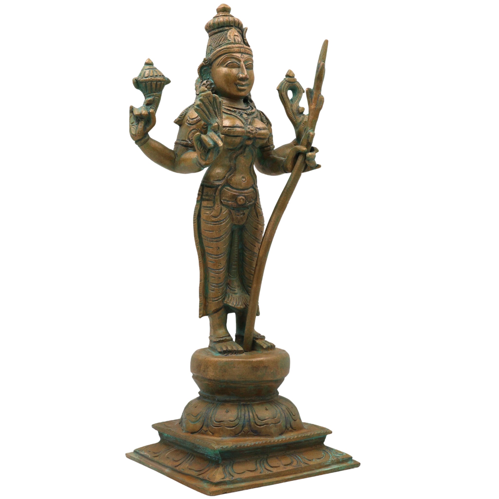 Bronze Raja Rajeshwari Idol Tripura Sundari Lalita Parameshwari Shodashi Sri Vidya Rajarajeshwari Devi Murti | Handcrafted Chola Art Shakti Sculpture for Home Temple Decor, Brown, 12.5 Inch, 1 Piece