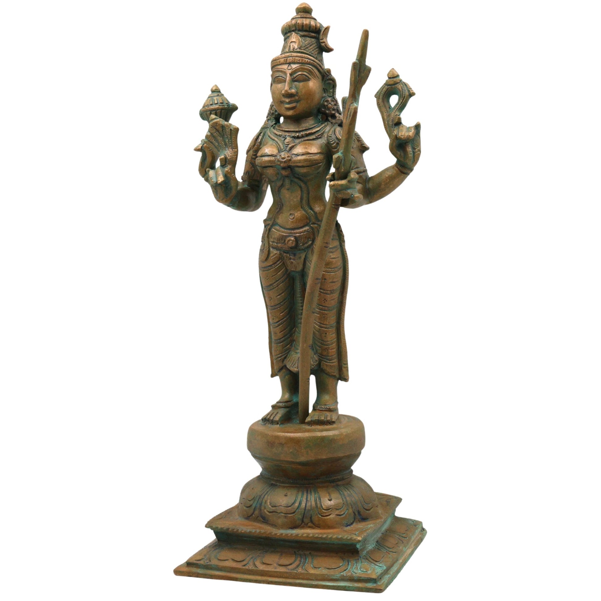 Bronze Raja Rajeshwari Idol Tripura Sundari Lalita Parameshwari Shodashi Sri Vidya Rajarajeshwari Devi Murti | Handcrafted Chola Art Shakti Sculpture for Home Temple Decor, Brown, 12.5 Inch, 1 Piece