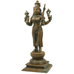 Bronze Raja Rajeshwari Idol Tripura Sundari Lalita Parameshwari Shodashi Sri Vidya Rajarajeshwari Devi Murti | Handcrafted Chola Art Shakti Sculpture for Home Temple Decor, Brown, 12.5 Inch, 1 Piece