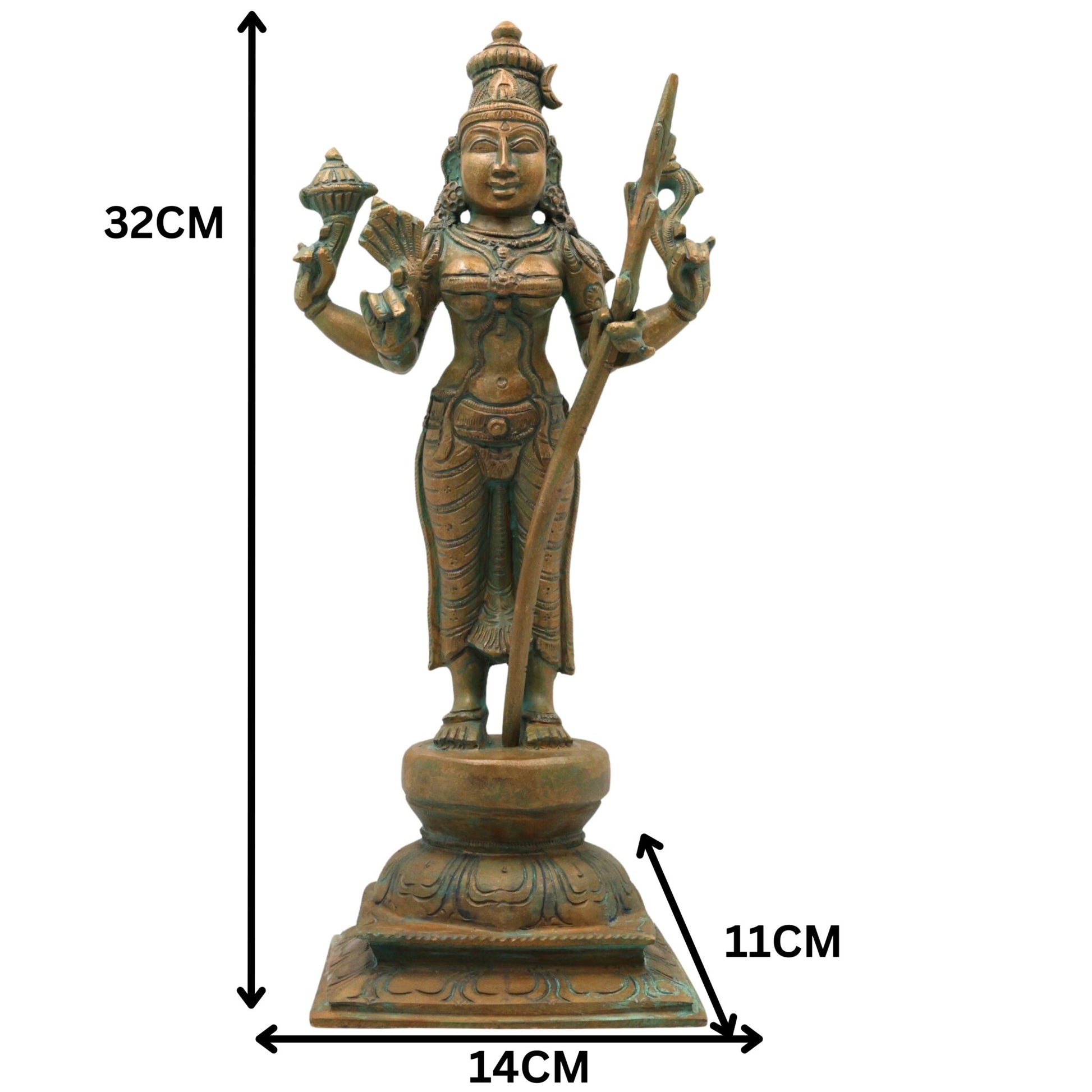 Bronze Raja Rajeshwari Idol Tripura Sundari Lalita Parameshwari Shodashi Sri Vidya Rajarajeshwari Devi Murti | Handcrafted Chola Art Shakti Sculpture for Home Temple Decor, Brown, 12.5 Inch, 1 Piece