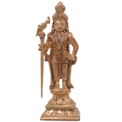 Bronze Murugan Idol, Kartikeya Subramanya Shanmuga Arumugam Skanda Velmurugan Panchaloha Style South Indian Sculpture for Pooja and Home Decor, Gold, 6.5 Inch, 1 Piece