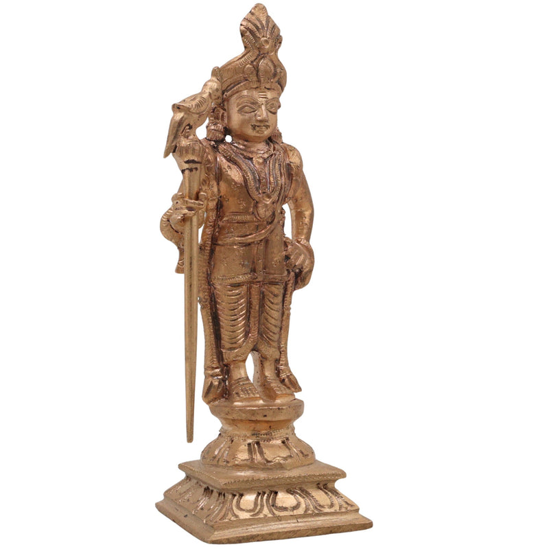 Bronze Murugan Idol, Kartikeya Subramanya Shanmuga Arumugam Skanda Velmurugan Panchaloha Style South Indian Sculpture for Pooja and Home Decor, Gold, 6.5 Inch, 1 Piece