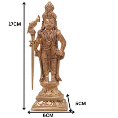 Bronze Murugan Idol, Kartikeya Subramanya Shanmuga Arumugam Skanda Velmurugan Panchaloha Style South Indian Sculpture for Pooja and Home Decor, Gold, 6.5 Inch, 1 Piece