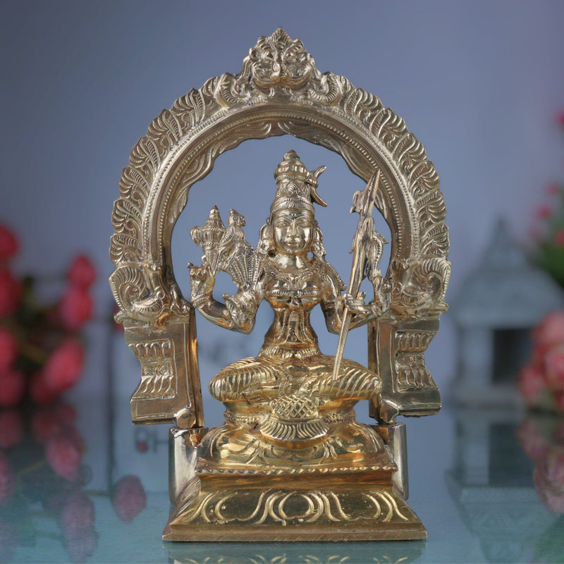 Bronze Raja Rajeshwari Idol | Sri Rajarajeshwari Tripura Sundari Lalita Parameshwari Shodashi Devi Murti | Traditional South Indian Handmade Temple Sculpture, Gold, 8.5 Inch, 1 Piece